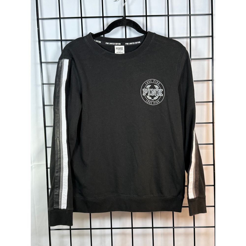PINK Victoria's Secret Limited Edition Crew Sweatshirt Womens A Black Varsity‎